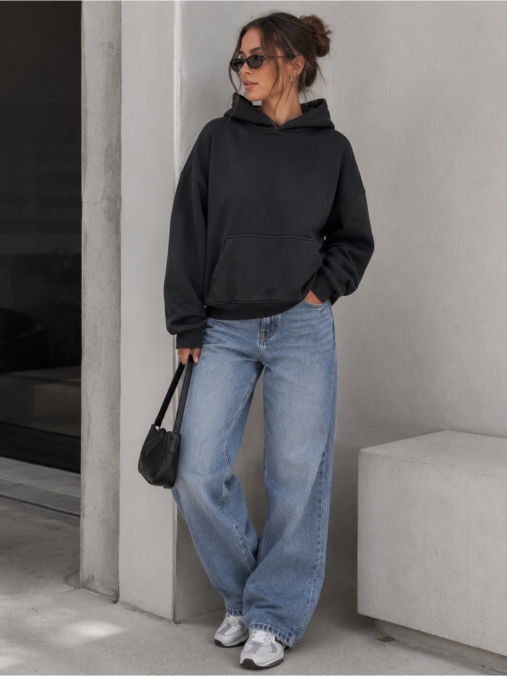 NWT Originals Brooklyn Cloth Womens Black Soft Fleece Boxy Hoodie L